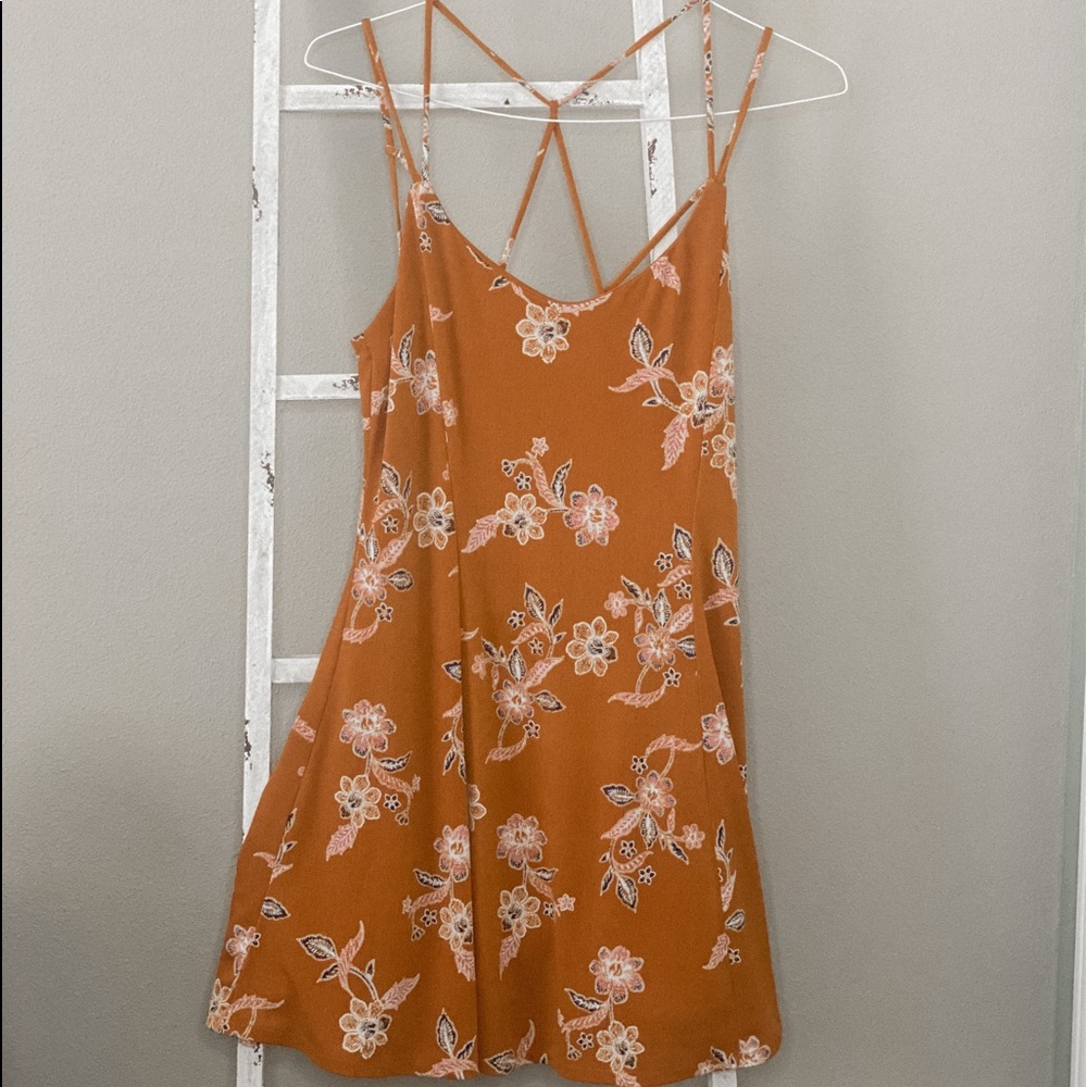 Aeropostale Dress, Burnt Orange/ Floral, Size: Large